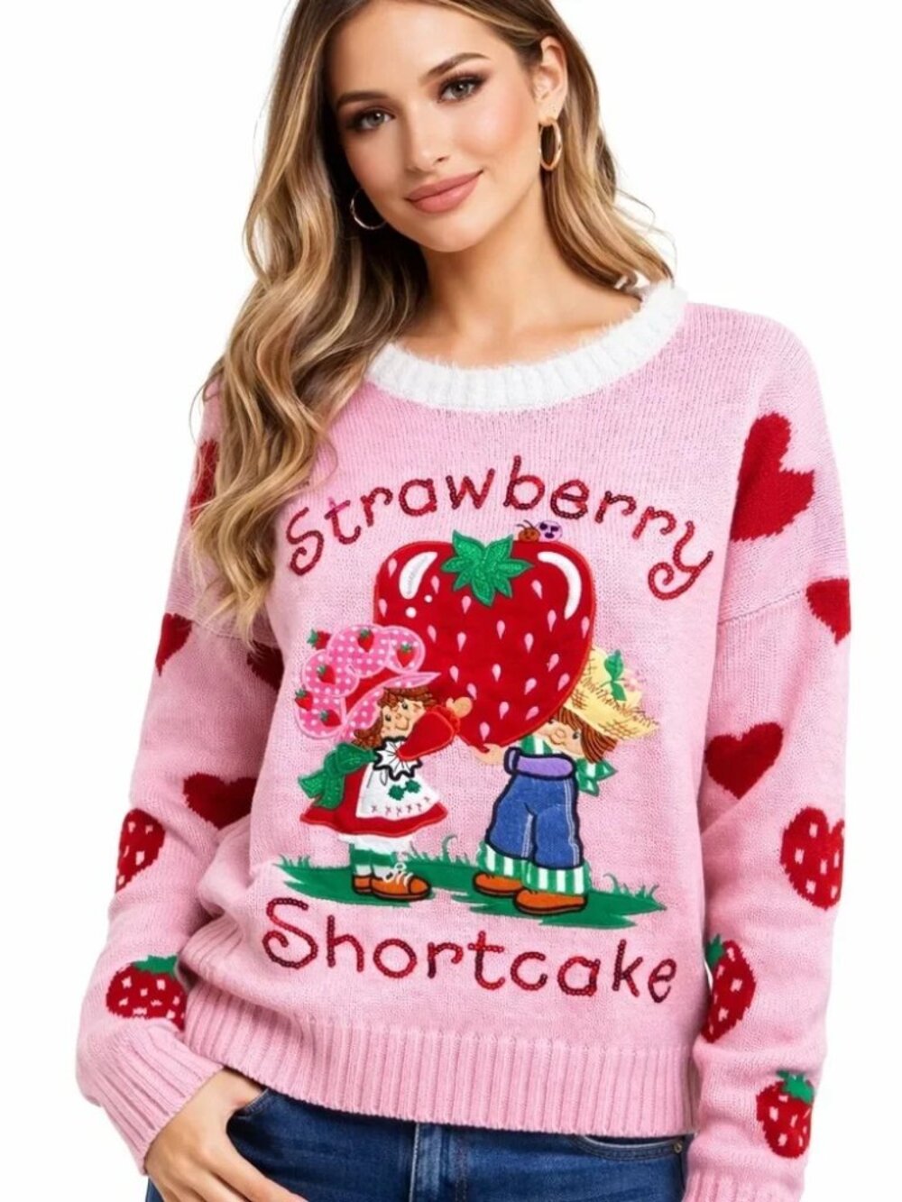 Official 2025 Strawberry Shortcake Embroidered Sequin Sweater Size Medium